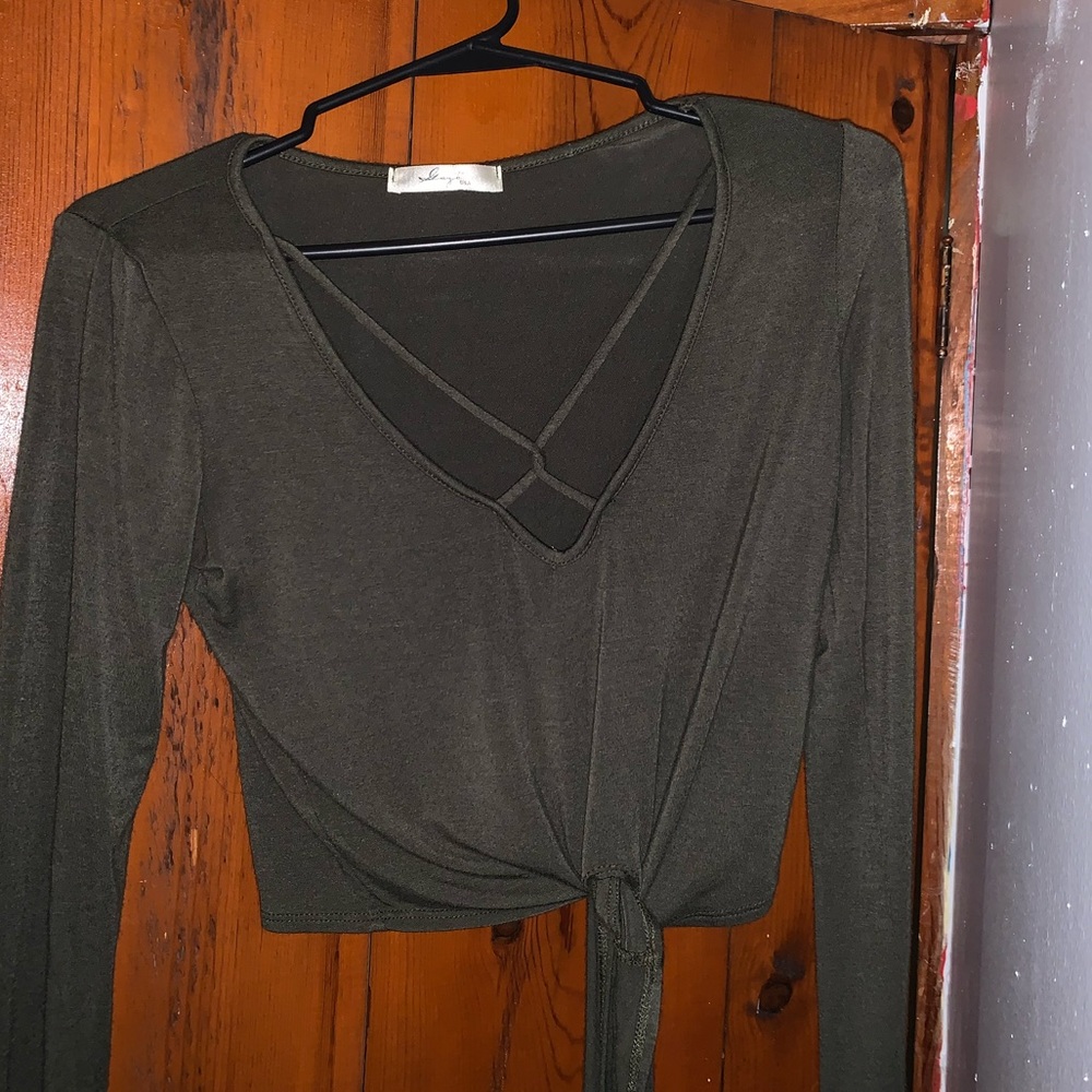 long sleeve olive green top